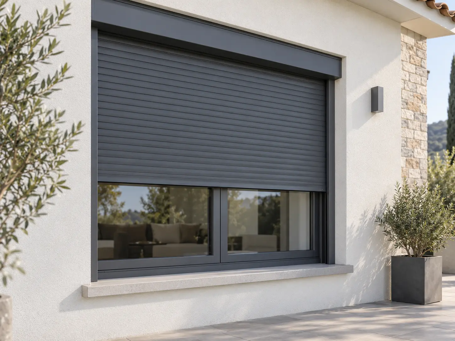 Imagen ilustrativa: Persiana de aluminio antracita sobre una ventana de vivienda