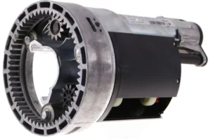 Motor central SIMU Centris L 60/200 SF para persiana metálica enrollable. Detalle del motor para eje de 60mm con corona de 200mm y capacidad de elevación para cierres metálicos pesados de locales y naves.